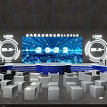2022 Event Stage Scene With Large Screen Displaying LOGO SLOGAN Blue Lighting And Arranged Seats