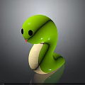 Green Cartoon Snake Character 3D Model With White Belly Black Eyes And Red Tongue