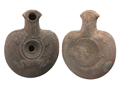 Pair of Ancient Earthenware Ceramic Vessels With Carved Patterns And Round Shape 3d model