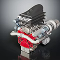 Precision Engineered Automotive Engine Components With Red Casing Silver Turbocharger And Metal Tubing