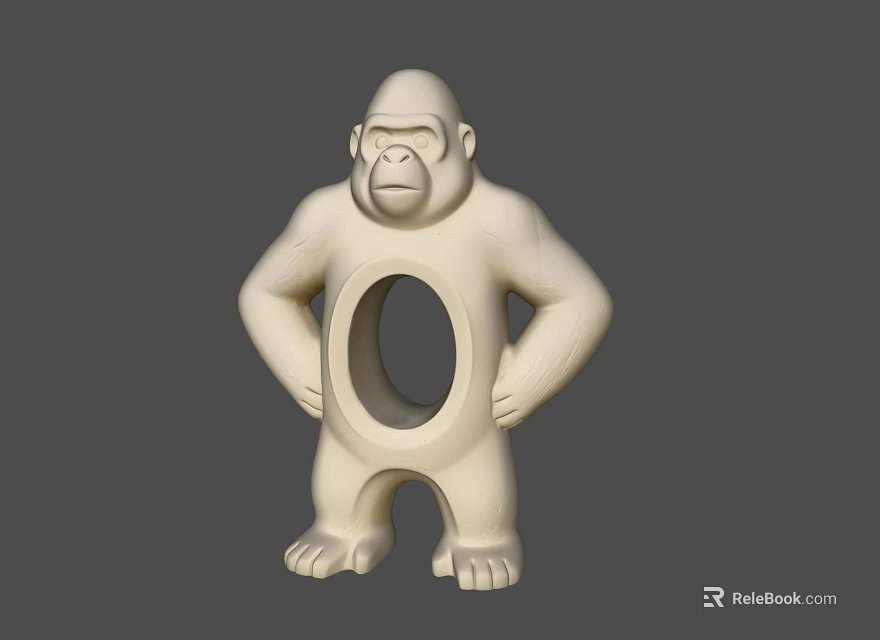 White Gorilla Landscape Sculpture With Oval Hollow Center Standing Pose And Hands On Hips 3d model 
