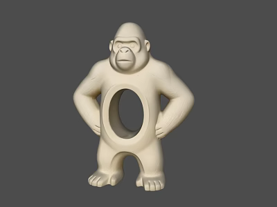 White Gorilla Landscape Sculpture With Oval Hollow Center Standing Pose And Hands On Hips 3d model