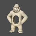White Gorilla Landscape Sculpture With Oval Hollow Center Standing Pose And Hands On Hips