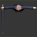 Game Movie Character With Blue Robe Red Embellishments Orange Short Hair And Umbrella