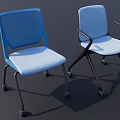 Single Chair Design With Mesh Backrest Armrests Metal Frame Wheels And Fabric Seat