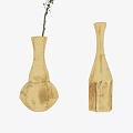 Golden Ceramic Vases with Flower Branch and Small Flowers and Green Leaves
