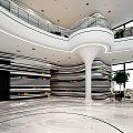 Modern Hotel Lobby Interior With Large Windows Marble Floor Curved Staircase And Front Desk