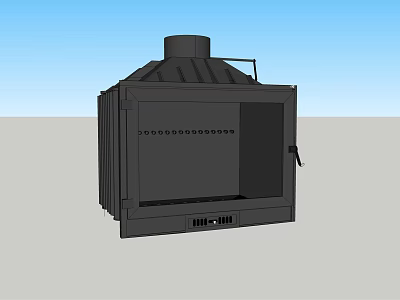 Black Metal Fireplace With Modern Design Open Front And Chimney Structure 3d model