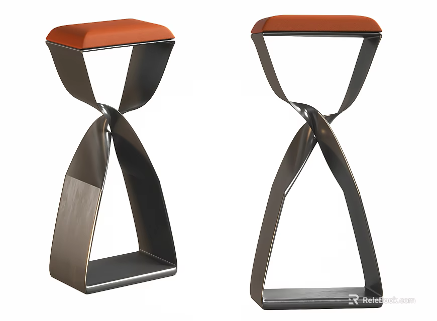 Modern Twisted Metal Frame Stools With Orange Seat Cushion And Unique Design 3d model 