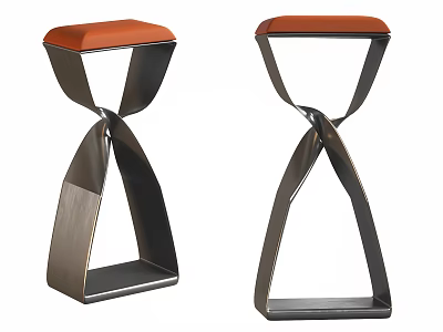Modern Twisted Metal Frame Stools With Orange Seat Cushion And Unique Design 3d model