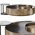 Elegant Contemporary Brass Coffee Table With Round Tray Top And Marble Side Table