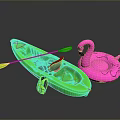 Green Kayak With Paddle And Pink Flamingo Inflatable Water Toys For Summer