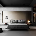 Modern Minimalist Bedroom Interior With Floating Platform Bed And Built In Wardrobe