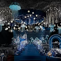 Elegant Blue Banquet Hall With Chandeliers Star Decorations Jellyfish Wedding Arch And White Florals