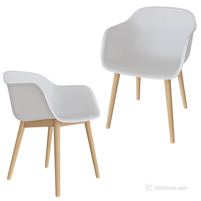 Stylish Modern White Accent Chair With Wooden Legs And Plastic Backrest For Home Decor 3d model 