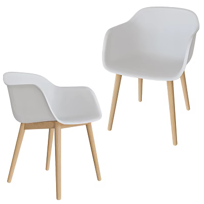 Stylish Modern White Accent Chair With Wooden Legs And Plastic Backrest For Home Decor 3d model