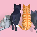 Cute Cartoon Cats In Various Colors And Different Poses On Pink Background