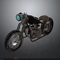Vintage Motorcycle With Classic Design Blue Headlight Brown Seat Large Tires And Metal Frame