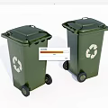 Public Facility Green Recycling Bins With Wheels And Recycle Symbol