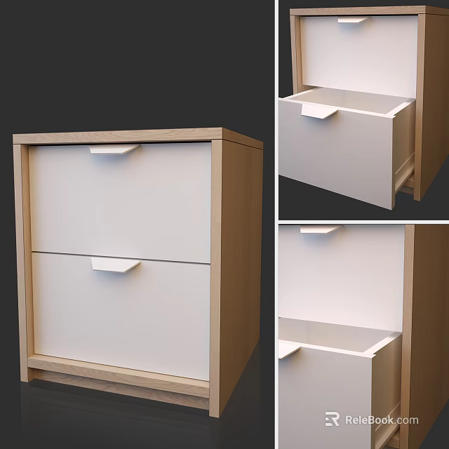 Modern Wooden Bedside Table With Two White Drawers And Simple Handles 3d model