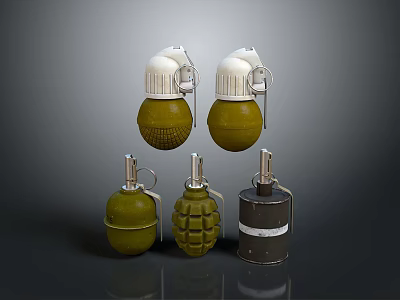Military Grenades In Different Styles With Green Bodies And White Tops 3d model