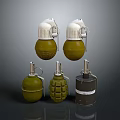 Military Grenades In Different Styles With Green Bodies And White Tops