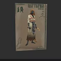 Mutant Character Warrior in Traditional Outfit with Scimitar and Creature Silhouettes