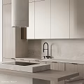 Modern Kitchen Sleek Light Wood Cabinets With Marble Countertop Central Island And Range Hood