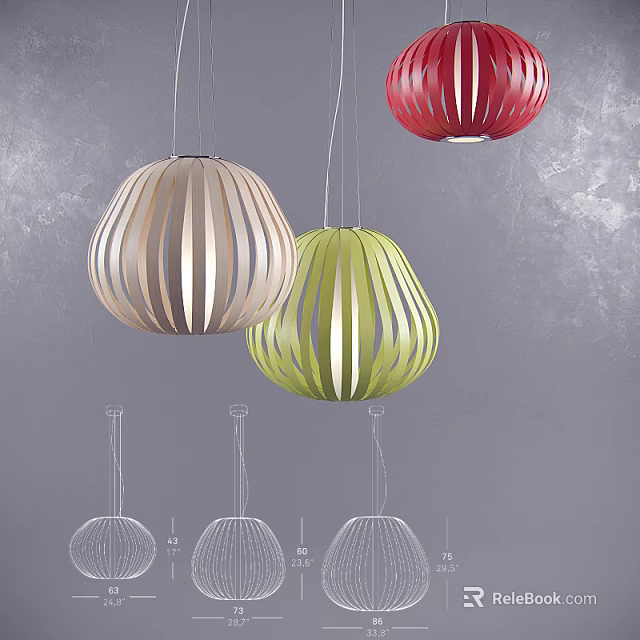 Colorful Striped Chandeliers With Modern Design And Sketch Illustrations 3d model 