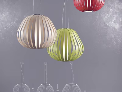 Colorful Striped Chandeliers With Modern Design And Sketch Illustrations 3d model