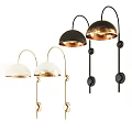 Contemporary Floor Lamp Designs With Brass Dome Shades And Black Curved Poles For Home