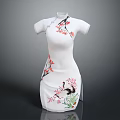 White Cheongsam with Plum Blossom and Crane Patterns Short Sleeves and Mandarin Collar Design