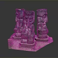 Ancient Humanoid Stone Statues With Carved Faces Standing On Grass Base 3d model