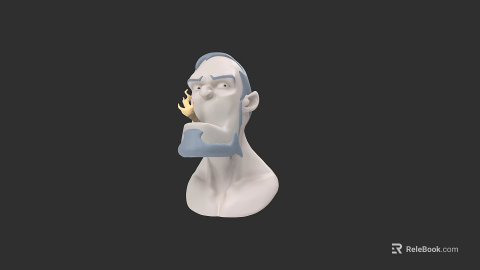 Cartoon Style Man Statue With Blue Gray Hair And Beard Featuring Flame 3d model 