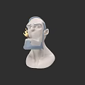 Cartoon Style Man Statue With Blue Gray Hair And Beard Featuring Flame