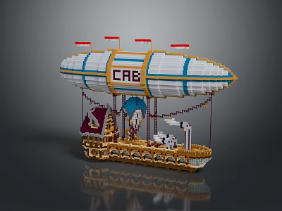 Creative Lego Airship Model With CAB Sign Flags And Decorative Base 3d model