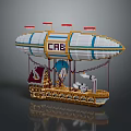 Creative Lego Airship Model With CAB Sign Flags And Decorative Base