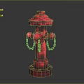 Red Fire Hydrant Stand With Metal Chains And Base Details