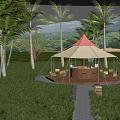 Red Top White Tent With Outdoor Bar And Palm Trees In Natural Setting