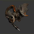 Muscular Demon Man With Curved Horns Bat Wings Fiery Accents And Chain Weapon