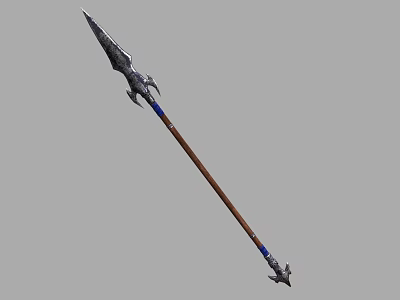 Medieval Spear Weapon With Metal Head Wooden Shaft And Blue Accents 3d model