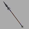 Medieval Spear Weapon With Metal Head Wooden Shaft And Blue Accents
