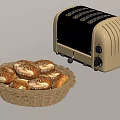 Modern Home Kitchen Toaster With Wicker Basket Filled With Fresh Pretzels