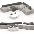 Modern Gray Soft Fabric L shaped Sofa Coffee Table Set With White Table Decorative Items