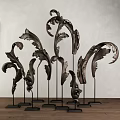 Artistic Metallic Leaf Shaped Decorative Ornament Set with Stand Base for Home Decor