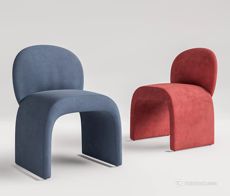 Stylish Modern Blue And Red Accent Chairs With Curved Upholstered Design 3d model 