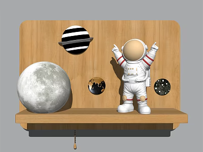 Wooden Wall Lamp with Astronaut Figurine Moon Saturn and Planets Design 3d model