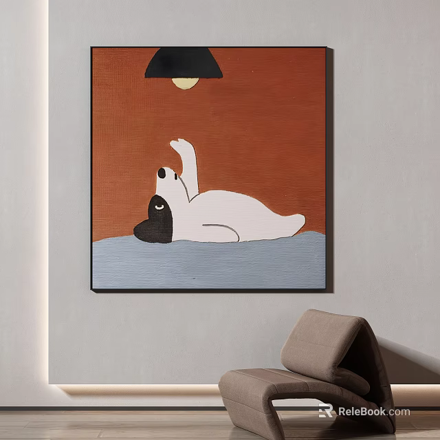 Living Room Wall Art With Cartoon Dog And Armchair 3d model 