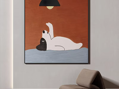 Living Room Wall Art With Cartoon Dog And Armchair 3d model