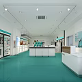 Modern Exhibition Hall Interior With Display Cabinets Reception Counters And Spotlights 3d model